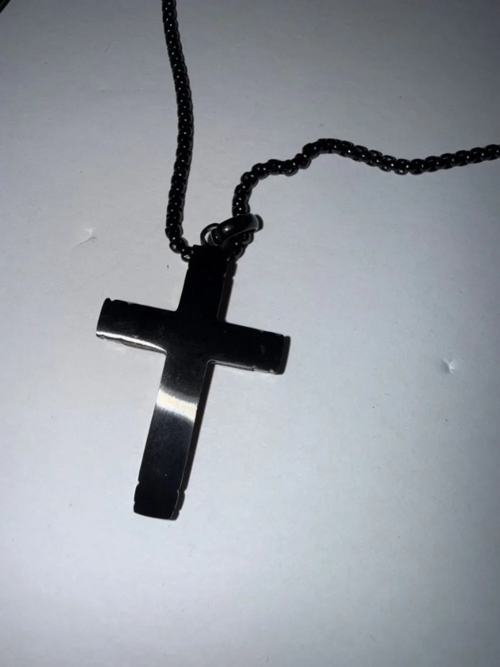 ROPARTMAN Wood and Black Steel Cross Pendant Necklace with Pouch Men's